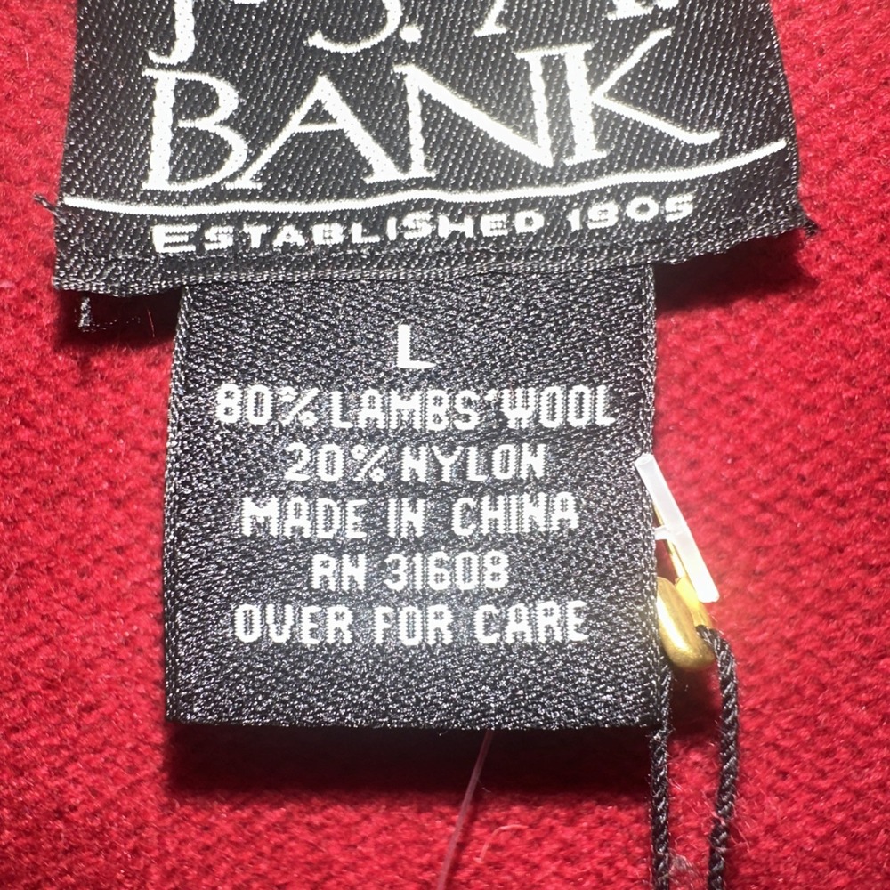 Jos A Bank Mens Red Lambswool Blend Quarter Zip Sweater Mock Neck Large NWT - Picture 2 of 5